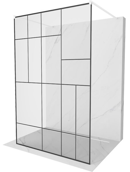 Mexen Kioto, priechodná sprchová zástena 100 x 200 cm, 8mm sklo číre/čierny vzor, 2x biela stabilizačná rozpera, 800-100-002-20-78