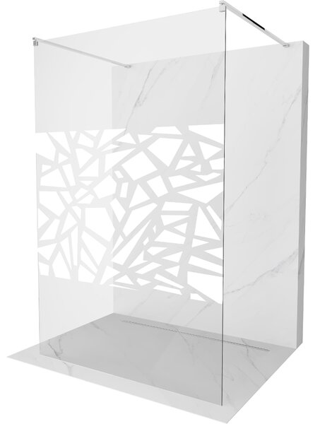 Mexen Kioto, priechodná sprchová zástena 100 x 200 cm, 8mm sklo číre/biely vzor, 2x chrómová stabilizačná rozpera, 800-100-002-01-85