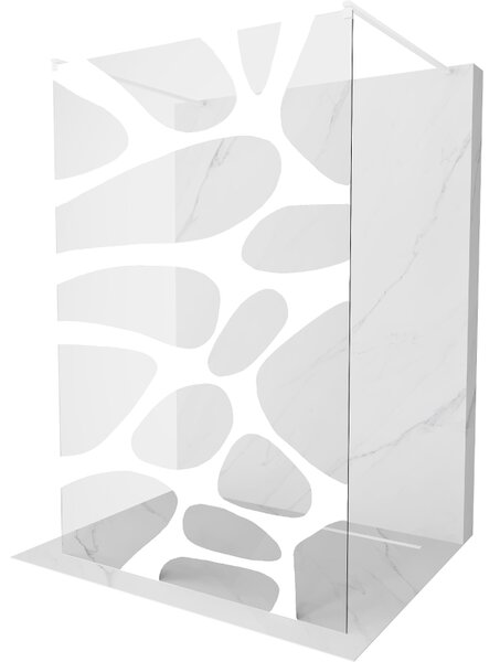 Mexen Kioto, priechodná sprchová zástena 100 x 200 cm, 8mm sklo číre/biely vzor, 2x biela stabilizačná rozpera, 800-100-002-20-97