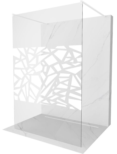 Mexen Kioto, priechodná sprchová zástena 100 x 200 cm, 8mm sklo číre/biely vzor, 2x biela stabilizačná rozpera, 800-100-002-20-85