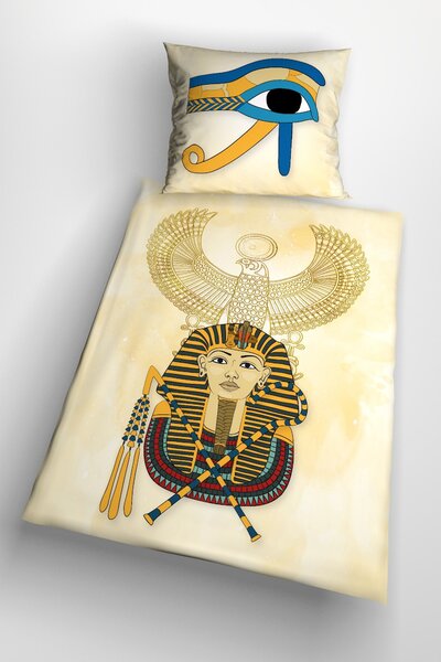 Glamonde luxusné obliečky Tutanchamon pre mládež s egyptským motívom na béžovom podklade. 140×200 cm