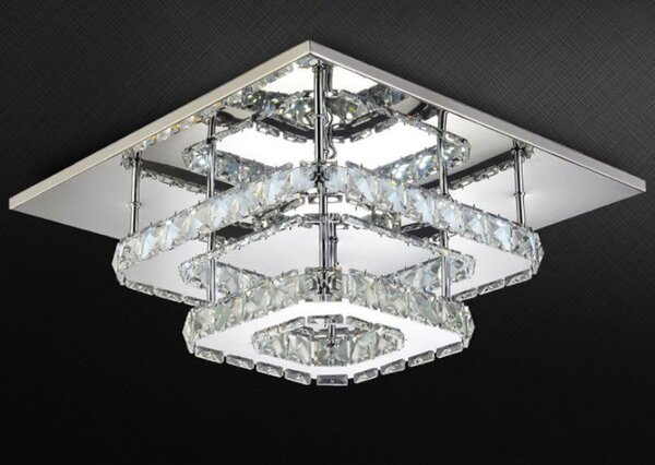 Toolight Toolight, LED 24W kryštálová stropná lampa štvorcová APP410-C, chrómová-zlatá, OSW-65008