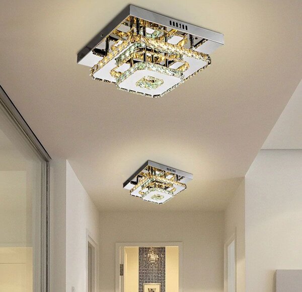 Toolight Toolight, LED 24W kryštálová stropná lampa štvorcová APP410-C, chrómová-zlatá, OSW-65008