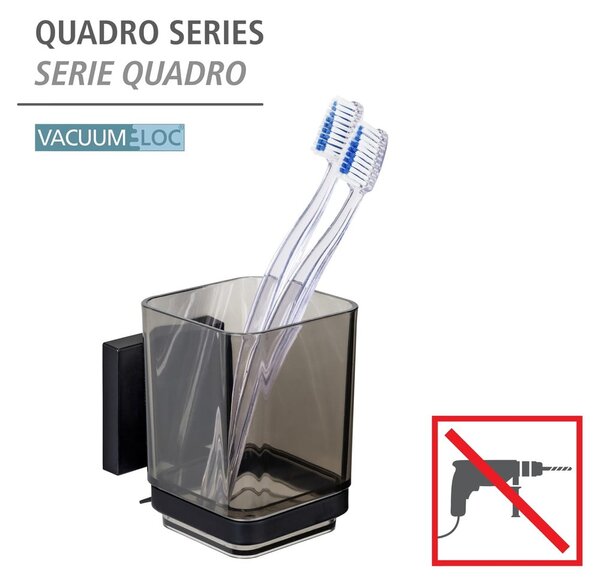 Čierny samodržiaci plastový téglik na zubné kefky Quadro – Wenko