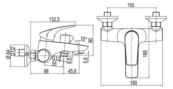 Mereo Mereo, Vaňová nástenná batéria, Eve, bez príslušenstva, 150 mm, chróm, MER-CBV90104