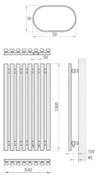 Regnis Lazur LA, vykurovacie teleso 540x1000mm so stredovým pripojením 50mm, 766W, čierna matná, LAZURLA/1000/540/D5/BLACK