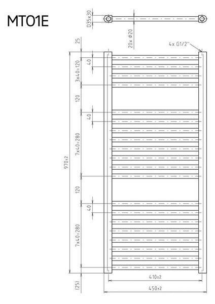 Mereo Mereo, Vykurovací rebrík rovný, 450x970 mm, 400 W, biely, elektrický, MER-MT01E