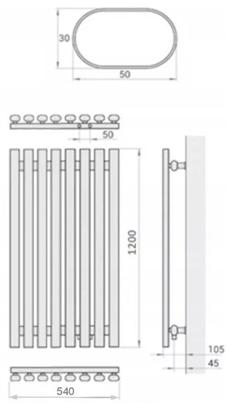 Regnis Lazur LA, vykurovacie teleso 540x1200mm so stredovým pripojením 50mm, 900W, čierna matná, LAZURLA/1200/540/D5/BLACK