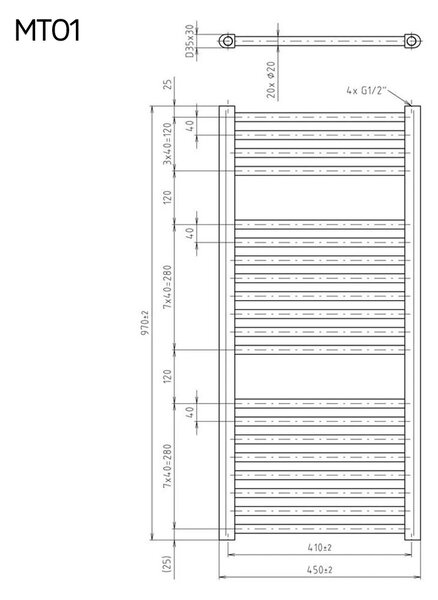 Mereo Mereo, Vykurovací rebrík, rovný, 450x970 mm, 562 W, biely, MER-MT01