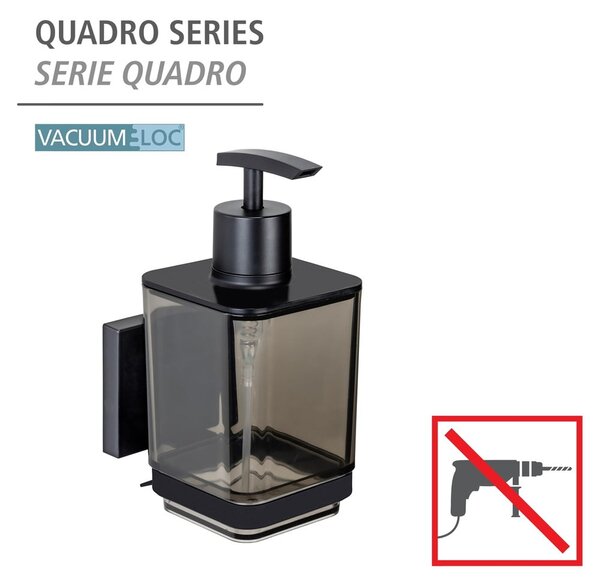 Čierny samodržiaci plastový dávkovač mydla 340 ml Quadro – Wenko