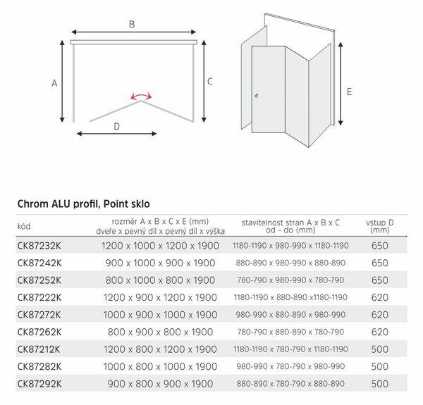 Mereo Mereo, Sprchový kút, LIMA, chróm ALU, sklo Point, MER-CK87272K