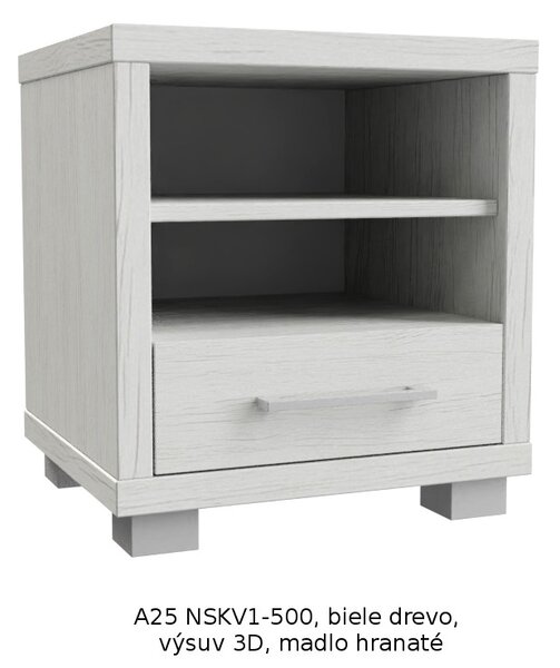 Nočný stolík Wood Service A25 NSKV1 500 (1ks), biele drevo, 3D výsuv, hranaté madlá