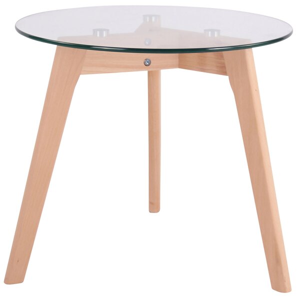 Sklenený stolík Motala 50, drevené nohy ~ v45 x Ø50 cm
