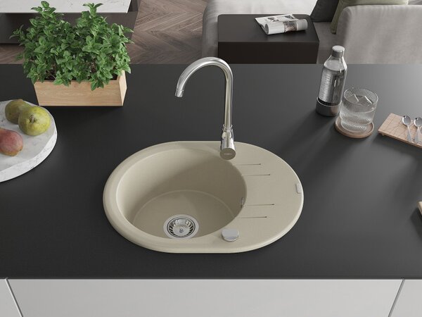 Mexen Kevin, granitový drez 586x458x190 mm, 1-komorový, béžová, 6517581005-69
