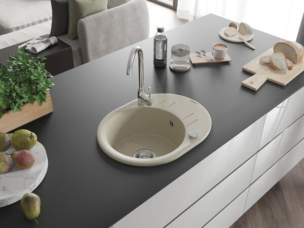 Mexen Kevin, granitový drez 586x458x190 mm, 1-komorový, béžová, 6517581005-69