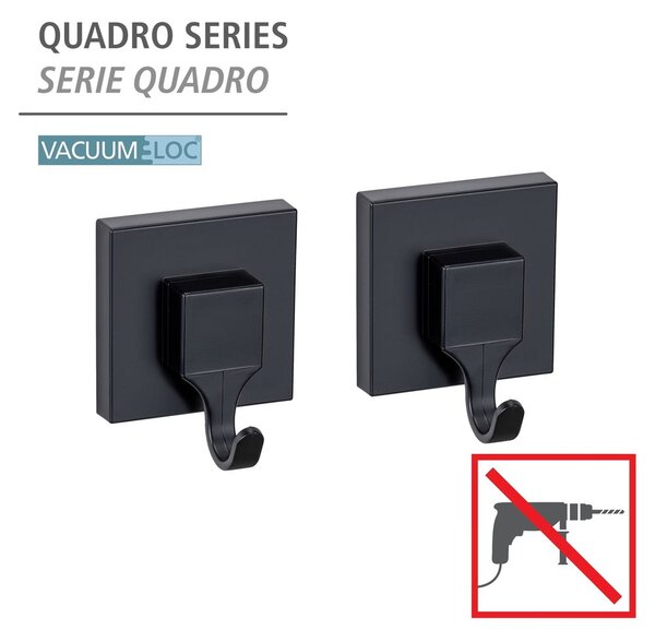 Čierne samodržiace plastové háčiky v súprave 2 ks Quadro – Wenko