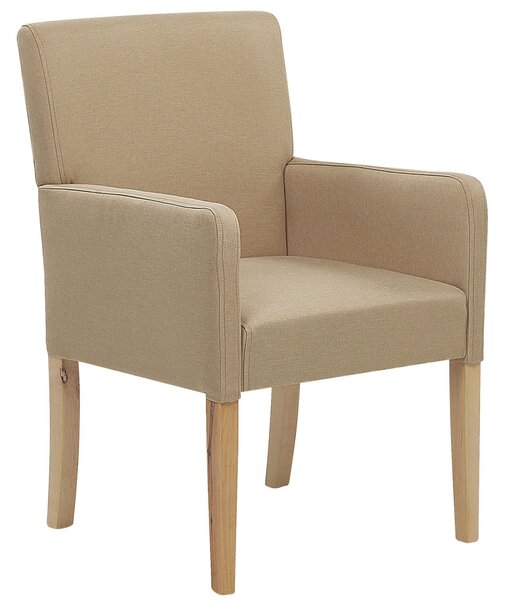 Jedálenská stolička béžová látkové čalúnenie drevené nohy elegantné sedadlo s opierkami rúk