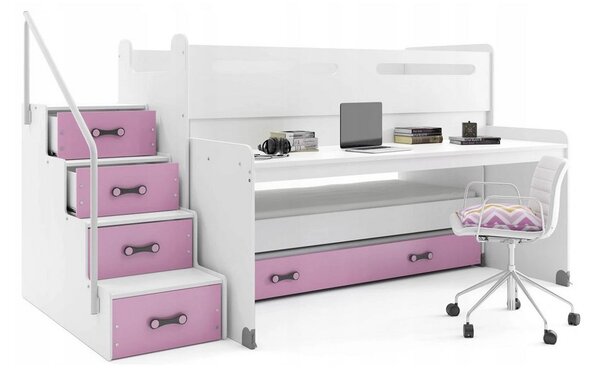 Detská poschodová posteľ XAVER 1, 200x80, biela/ružová