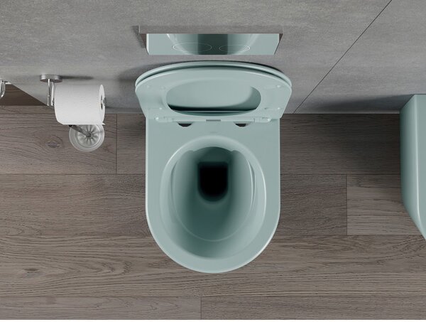 Mexen Rico, závesné WC Rimless s WC doskou slim, duroplast, zelená matná, 30724048