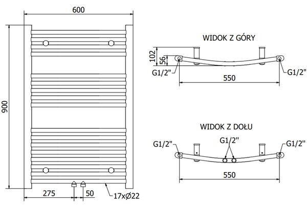 Mexen Ares, vykurovacie teleso 900x600 mm, 342 W, chrómová, W102-0900-600-00-01