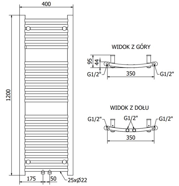 Mexen Ares, vykurovacie teleso 1200 x 400 mm, 442 W, čierna, W102-1200-400-00-70