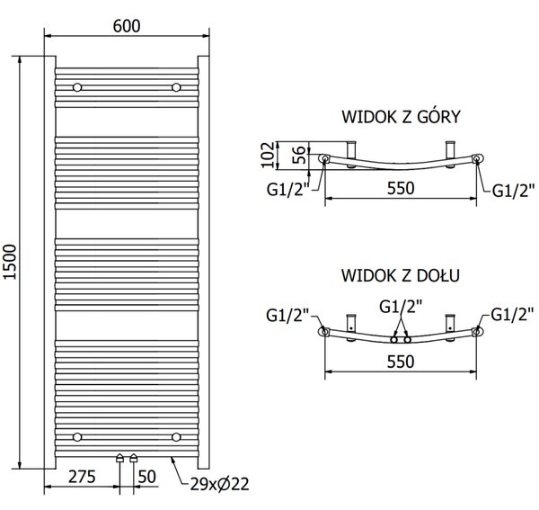 Mexen Ares, vykurovacie teleso 1500 x 600 mm, 733 W, biela, W102-1500-600-00-20