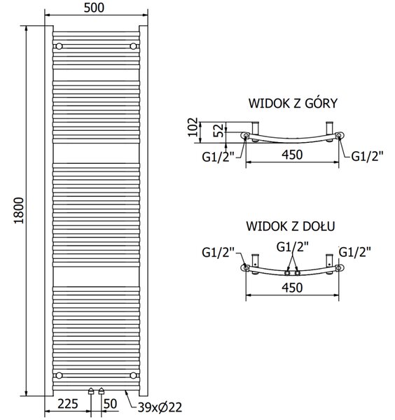 Mexen Ares, vykurovacie teleso 1800 x 500 mm, 820 W, čierna, W102-1800-500-00-70