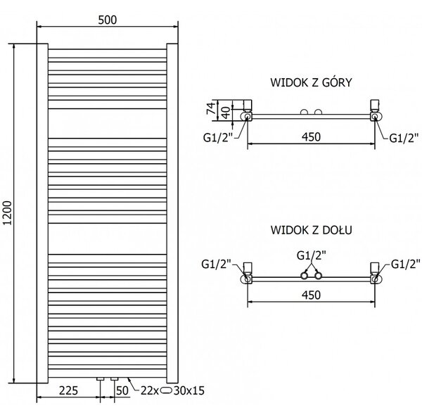 Mexen Hades, vykurovacie teleso 1200 x 500 mm, 444 W, zlatá, W104-1200-500-00-50
