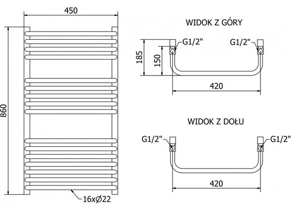 Mexen Apollo, vykurovacie teleso 860 x 450 mm, 422 W, čierna, W117-0860-450-00-70