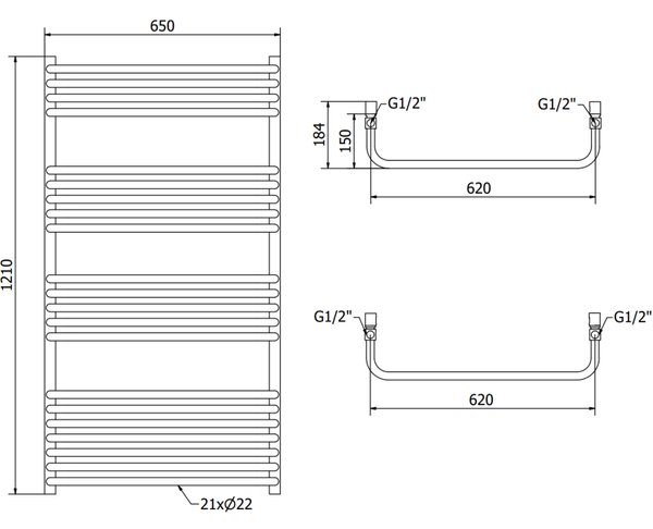 Mexen Apollo, vykurovacie teleso 1210 x 650 mm, 713 W, biela, W117-1210-650-00-20