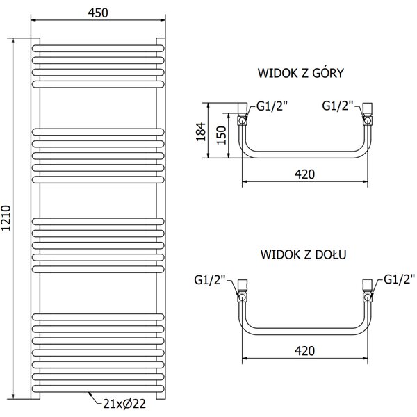 Mexen Apollo, vykurovacie teleso 1210 x 450 mm, 563 W, čierna, W117-1210-450-00-70