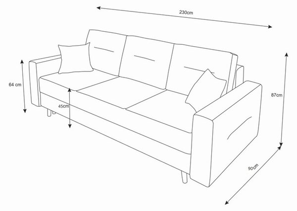 Rozkladacia čalúnená pohovka BERGEN, 230x87x87, itaka 11