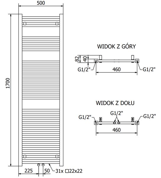 Mexen Pluton vykurovacie teleso 1700 x 500 mm, 844 W, biela, W106-1700-500-00-20