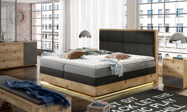 Luxusná box spring posteľ Toronto 160x200 + LED, grafitová Monolith
