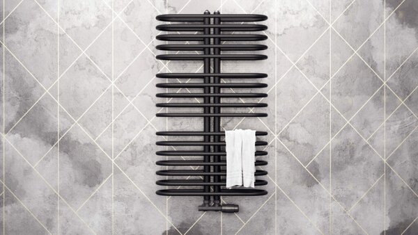 Regnis LEVEL II, vykurovacie teleso 600x1380mm so stredovým pripojením 50mm, 1296W, čierna matná, LEVEL1380/600/D50/BLACK