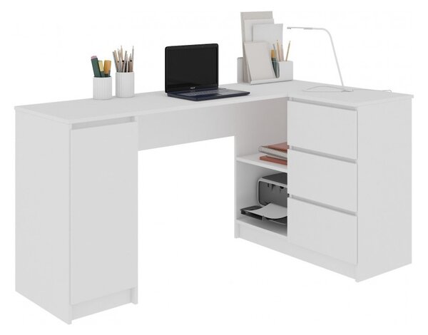 Písací stôl KORDA B20, 155x77x85/48,5, biely, pravý