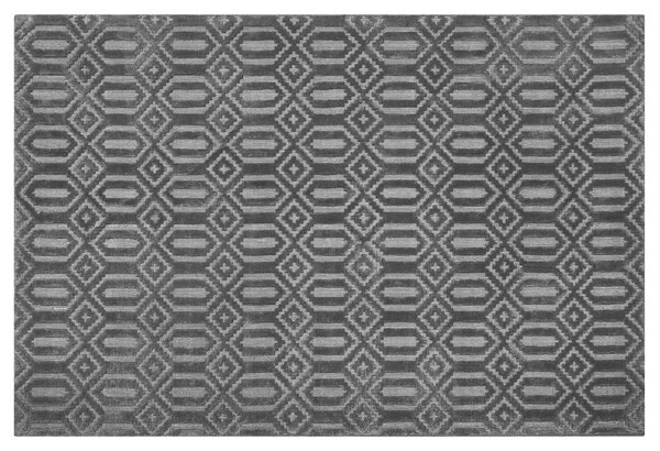 Koberec tmavosivý viskózový 140 x 200 cm s geometrickým vzorom ručne tkaný obývacia izba spálňa
