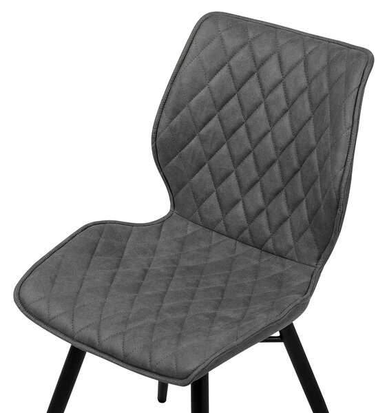 Sada 2 jedálenských stoličiek sivé látkové čalúnenie čierne kovové nohy retro glamour štýl