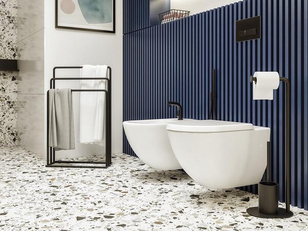 BISK Erga Nero, voľne stojaci držiak na toaletný papier s WC kefou, čierna matná, ERG-08309