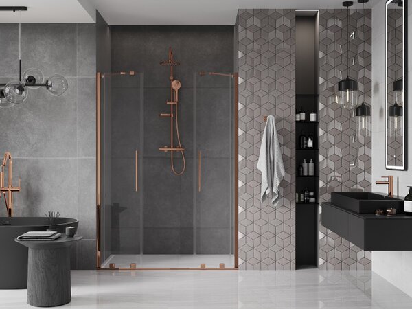 Mexen Velar Duo, posuvné dvere do otvoru 160x200 cm, 8mm číre sklo, ružové zlato, 871-160-000-02-60