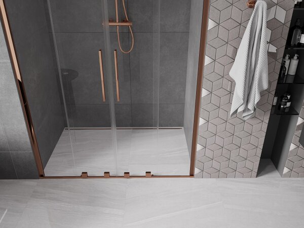 Mexen Velar Duo, posuvné dvere do otvoru 160x200 cm, 8mm číre sklo, ružové zlato, 871-160-000-02-60