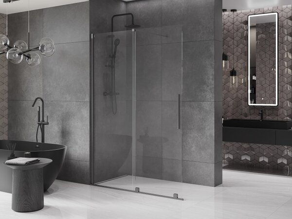 Mexen Velar, posuvné dvere do otvoru typ Walk-In 140 cm, 8mm číre sklo, grafitová matná, 871-140-000-03-66