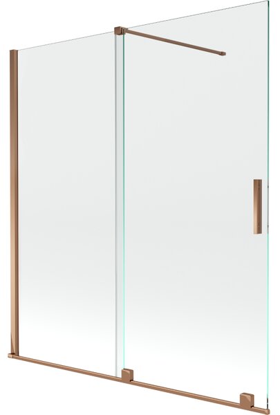 Mexen Velar, 2-krídlová posuvná vaňová zástena 150 x 150 cm, 8mm číre sklo, ružové zlato, 896-150-000-01-60