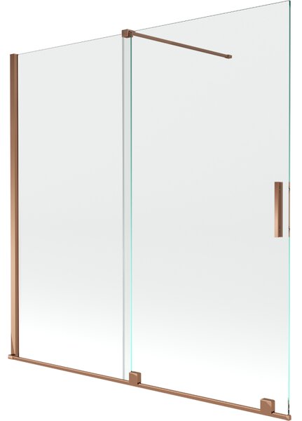 Mexen Velar, 2-krídlová posuvná vaňová zástena 160 x 150 cm, 8mm číre sklo, ružové zlato, 896-160-000-01-60