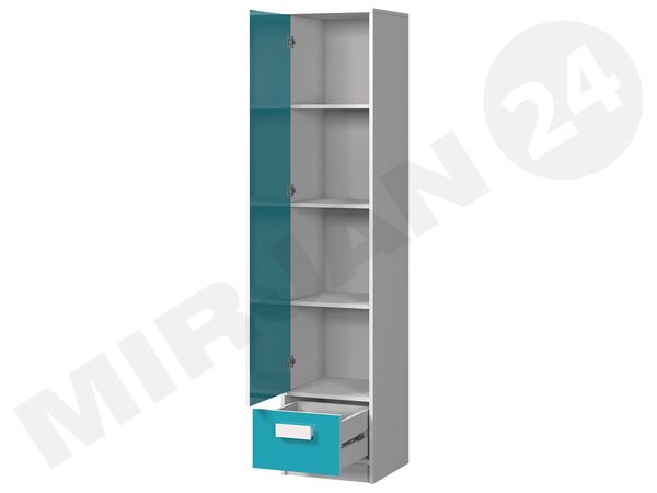 Mirjan24 Regál s dvierkami Raliv RL04, Farby: biela / biely lesk, úchtky : šedá 5902928231441