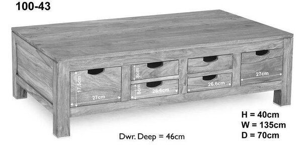 GREY WOOD Konferenčný stolík so šuplíkmi 135x70 cm, palisander