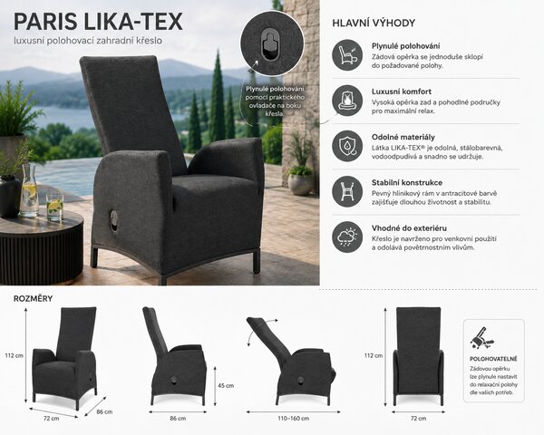 Doppler PARIS LIKA-TEX® polohovacie záhradné kreslo antracit Doppler