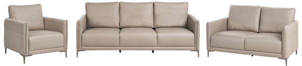 6-miestna sedacia súprava sivobéžové látkové čalúnenie s kovovými nohami minimalistický mid-century modern štýl obývacia izba