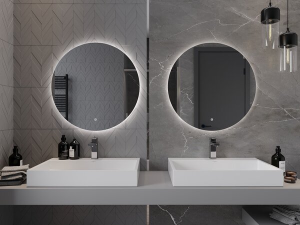 Mexen Erg, okrúhle LED podsvietené kúpeľňové zrkadlo 70 cm, 6000K, vykurovacia podložka proti zahmlievaniu, 9823-070-070-611-00