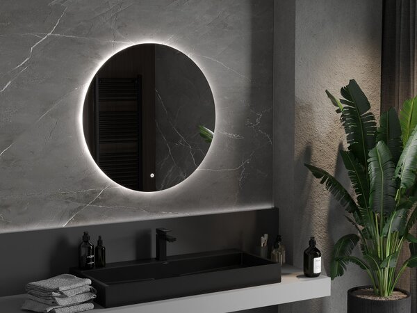 Mexen Erg, okrúhle LED podsvietené kúpeľňové zrkadlo 80 cm, 6000K, vykurovacia podložka proti zahmlievaniu, 9823-080-080-611-00